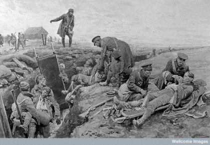 L0009189 WWI: drawing of Royal Army Medical Corps, by F. Matania